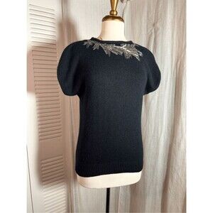 Le Chois Sweaters Size M Women’s Vintage Black Sequined Pullover Top